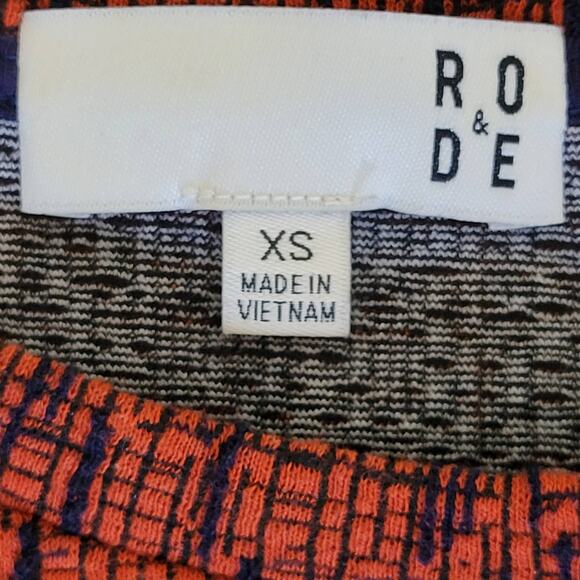 Anthropologie RO+DE Size XS Pullover Ruffle Sleeve Peplum Top Burnt Orange Navy - Picture 8 of 10